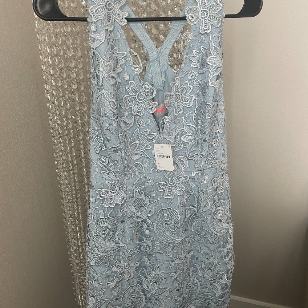 Light Blue Lace Sleeveless Mini Dress